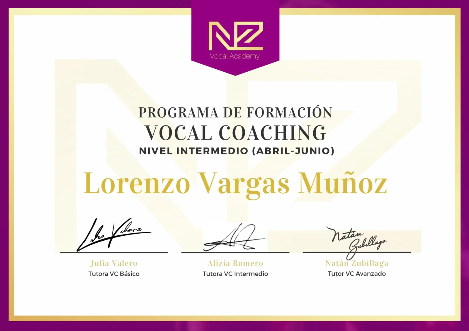 Certificación Vocal Coaching Nivel Intermedio